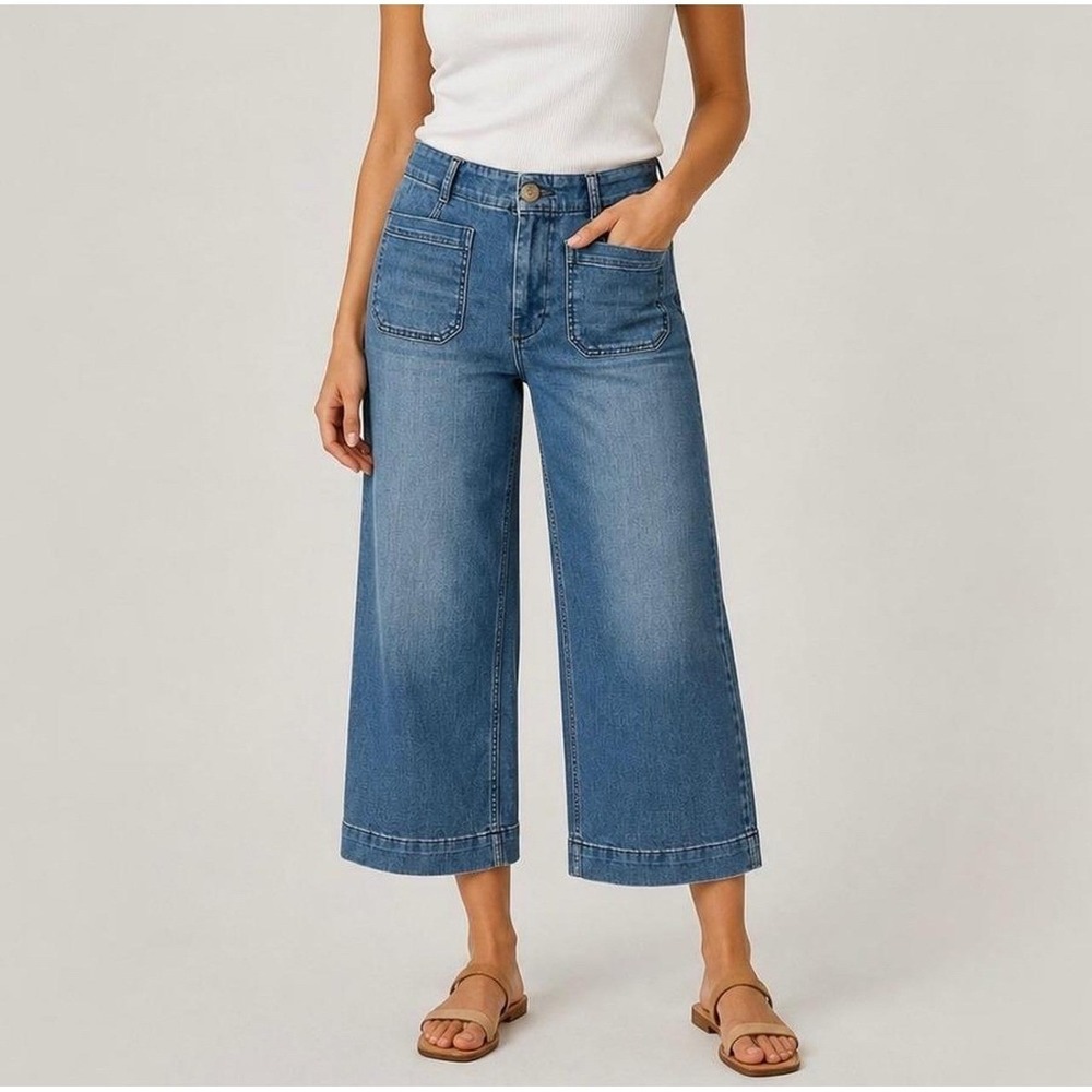 Maeve Colette Wide Leg Jeans Cropped Womens 31 NWT Blue High Rise Anthropologie